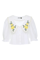 Embroidered Blouse With Puffed Sleeves